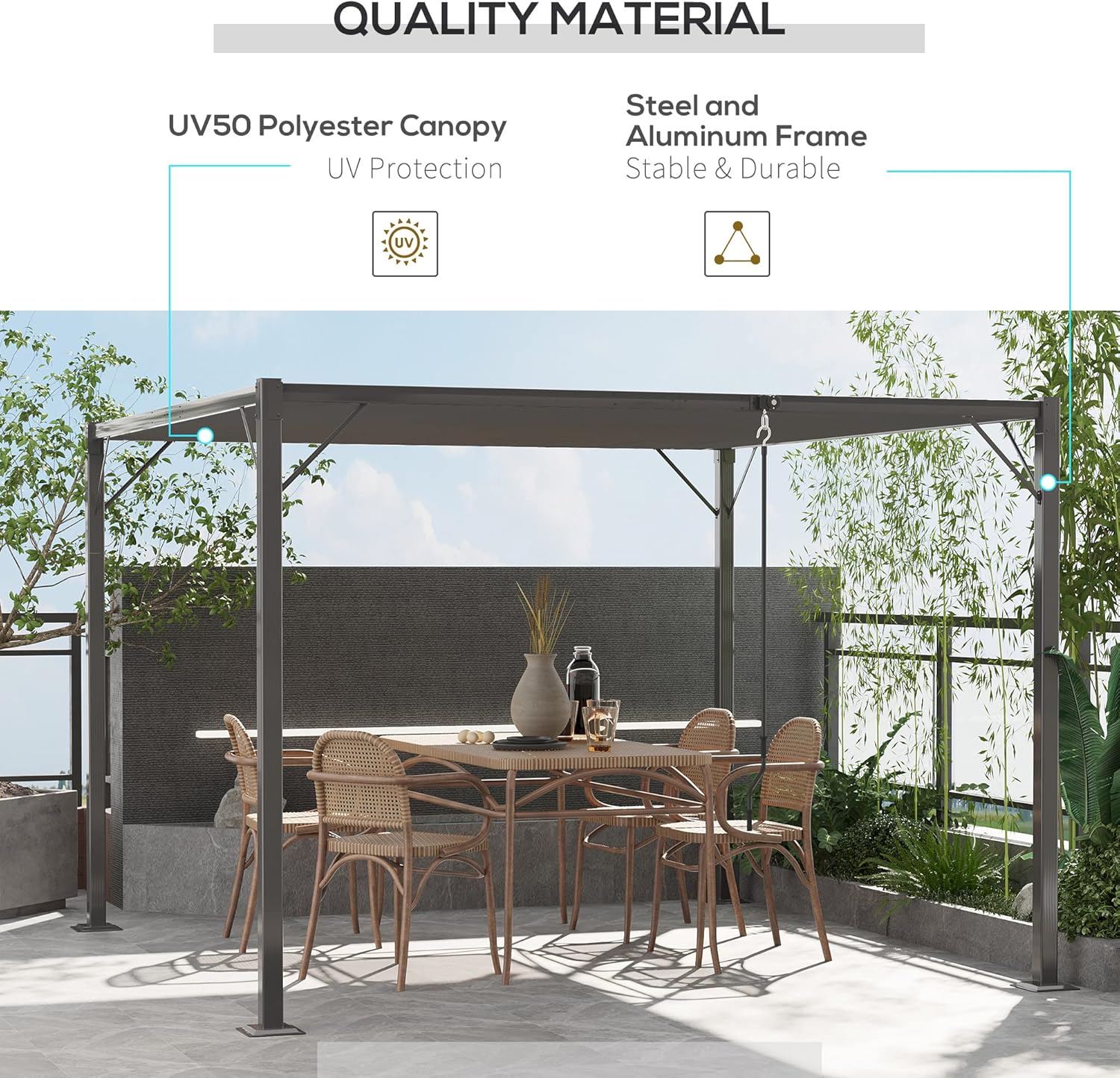 10' x 10' Outdoor Louvered Pergola Patio Aluminum Gazebo Canopy with Adjustable Roof Sun Shade, Grey S924