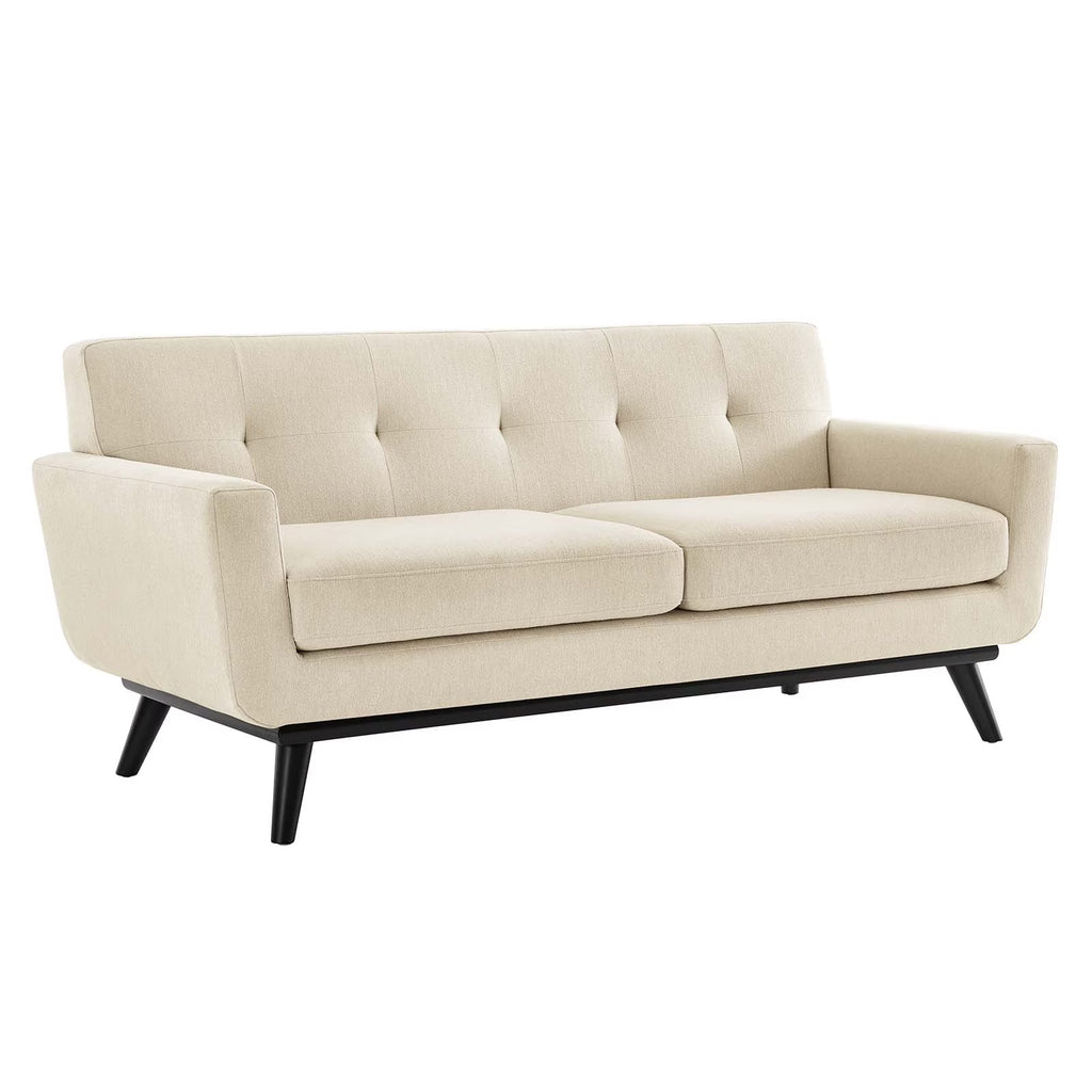 Brown Herringbone Fabric Loveseat E962621