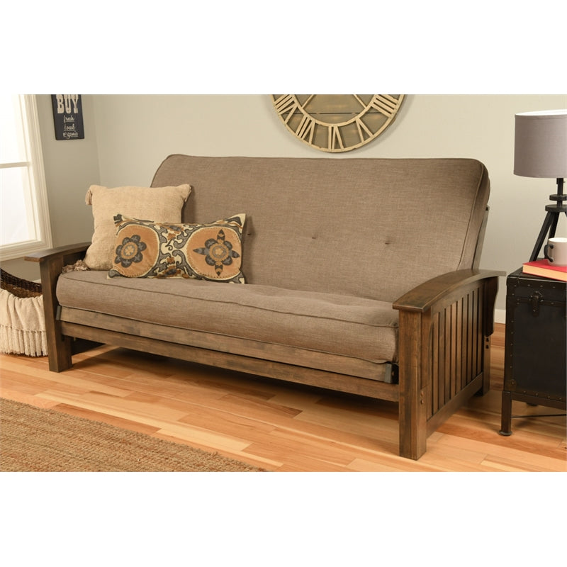 Rustic Walnut Futon with Linen Stone Gray Mattress R762010