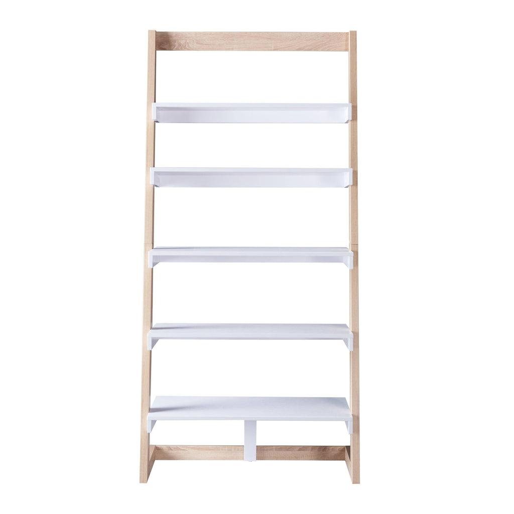 Distressed Grey 5-Shelf Leaning Bookcase H5514