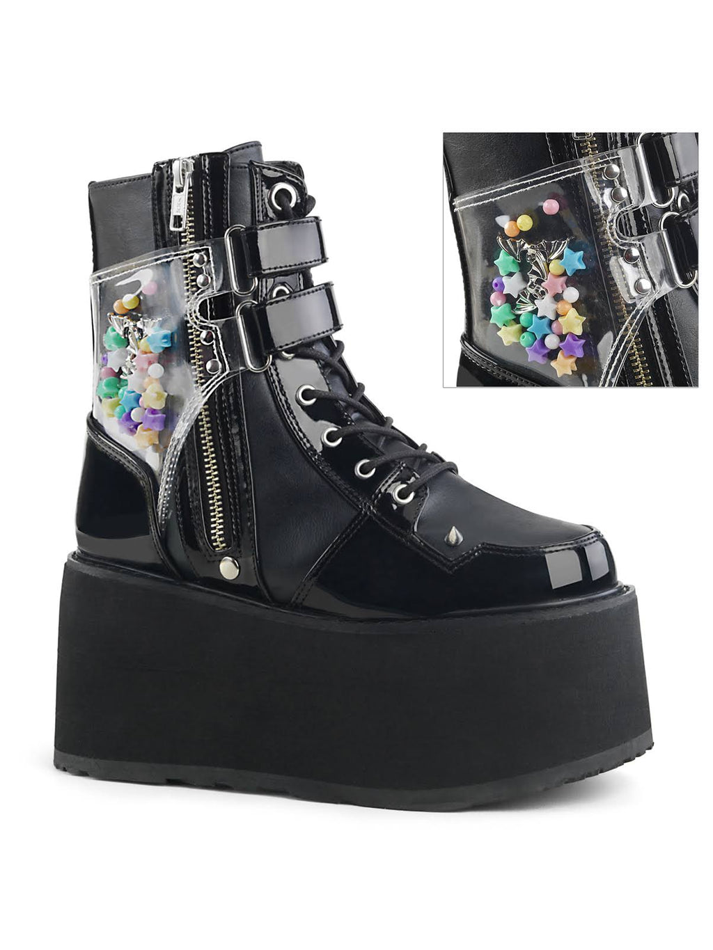 White Vegan Leather-Clear Hologram PVC Boots K80540