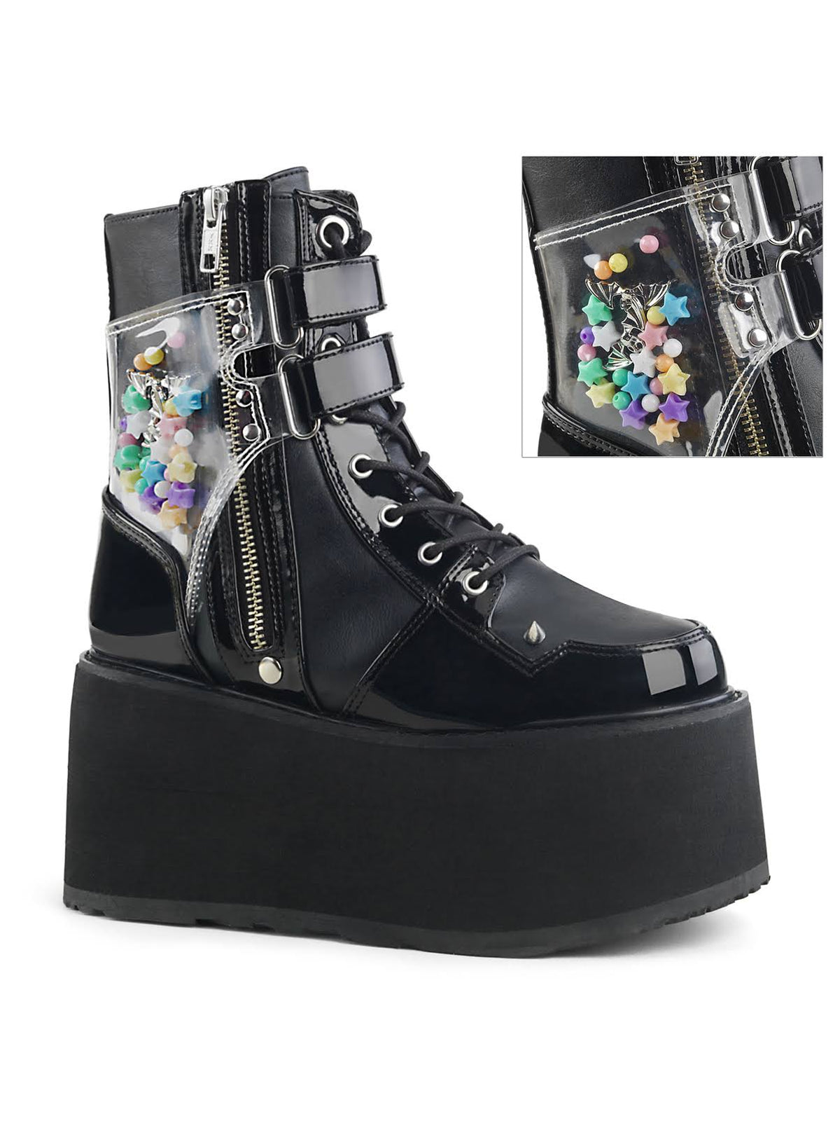 White Vegan Leather-Clear Hologram PVC Boots K80540