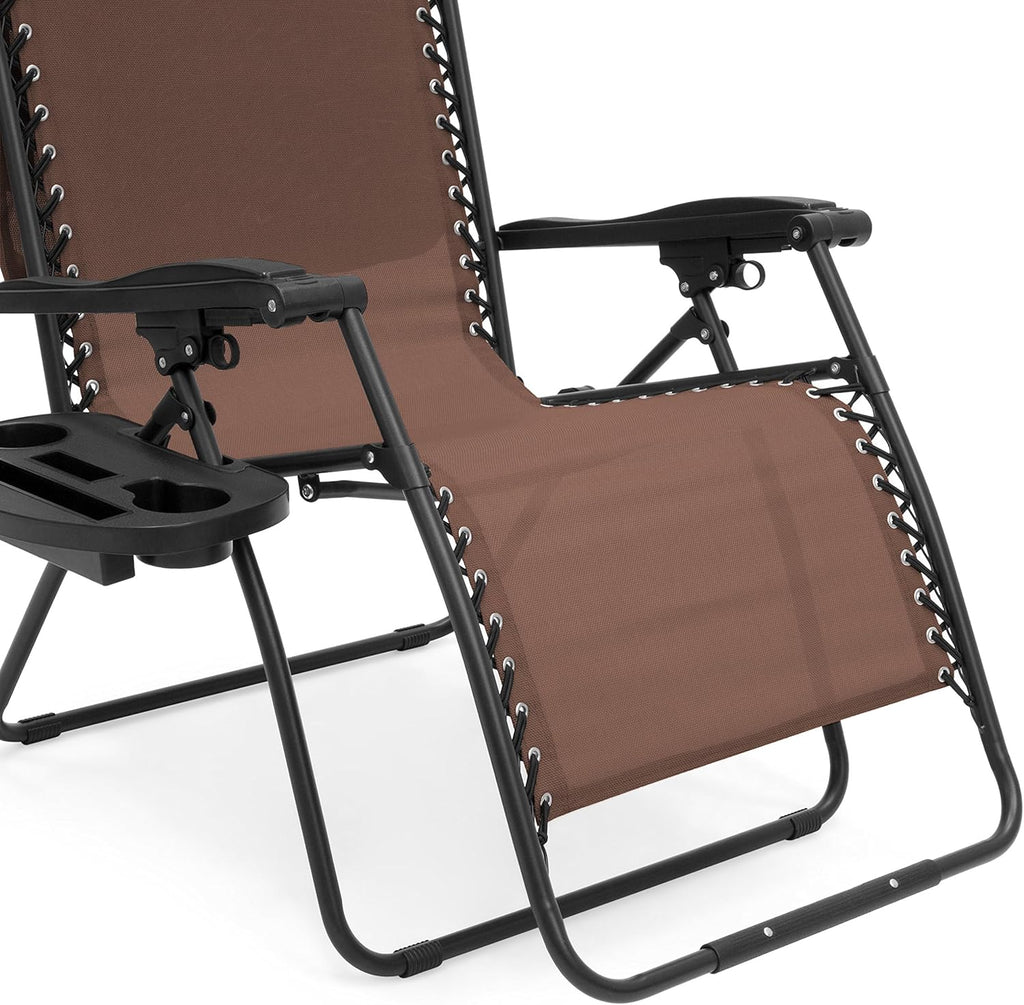 Oversized Steel Mesh Zero Gravity Reclining Lounge Patio Chair with Folding Canopy Shade and Cup Holder W39918