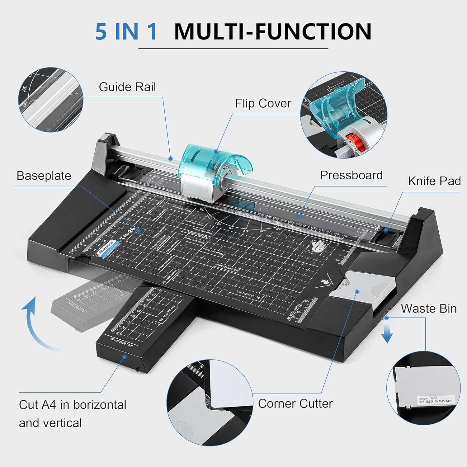 5-in-1 Paper Trimmer A4 Paper Cutter Portable Craft Cutter X730