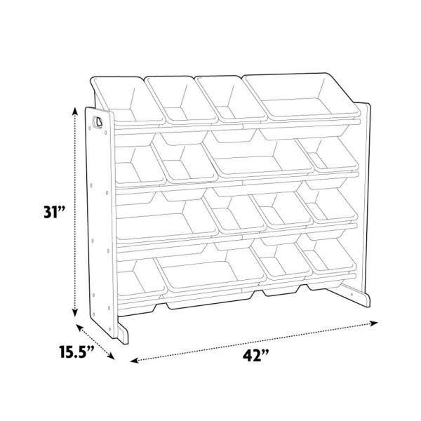 16 Storage Bins Toy Organizer, Grey/White R91889