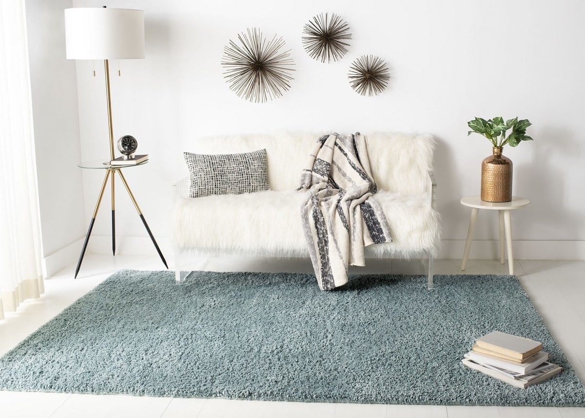 Aqua Plush Shag Area Rug, 12' x 15' P99572