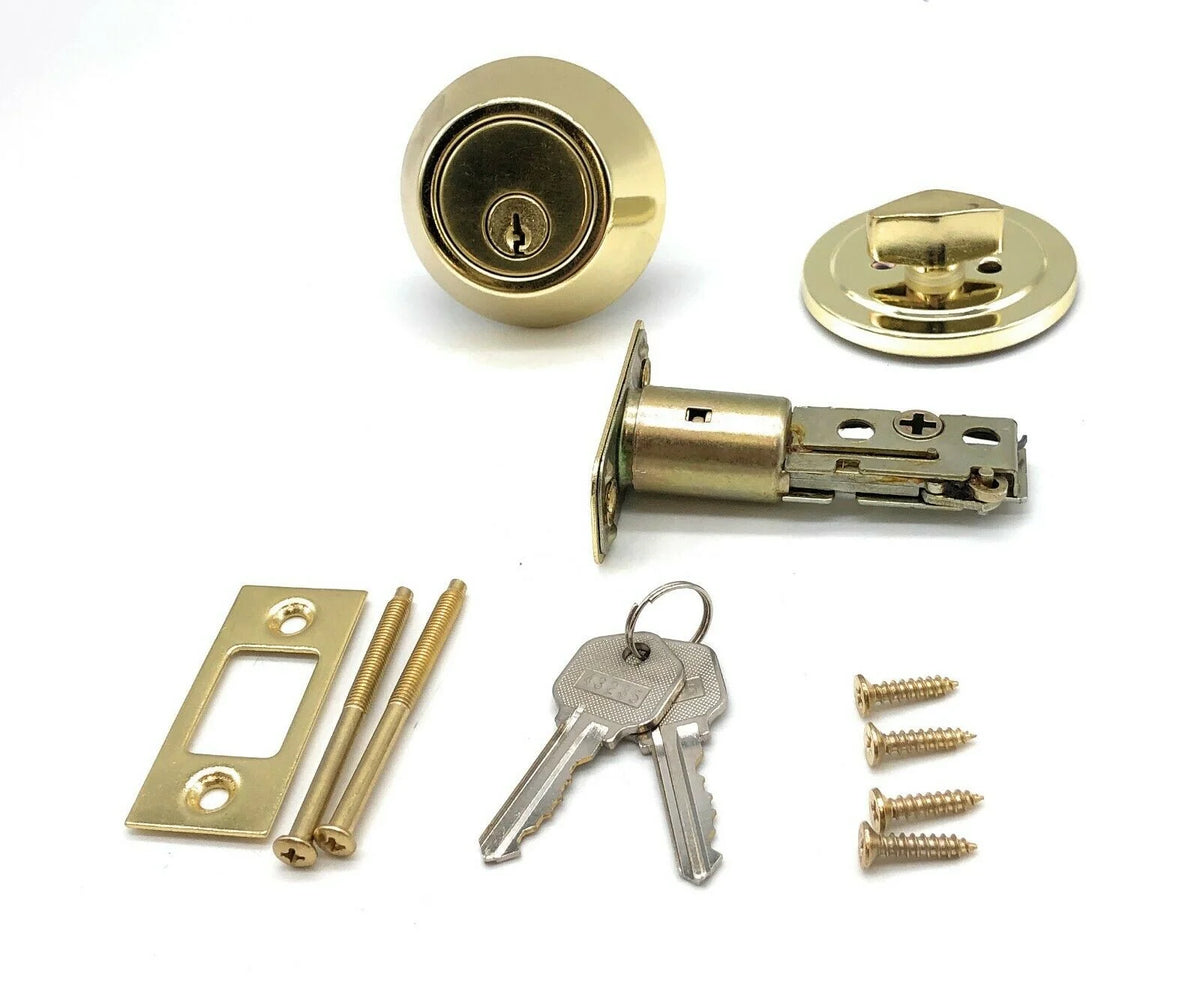 Polished Brass Deadbolt and Door Knob Set, Twin Pack S3961