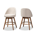 Mid Century Upholstered Swivel Counter Stool in Walnut (Set of 2) R814