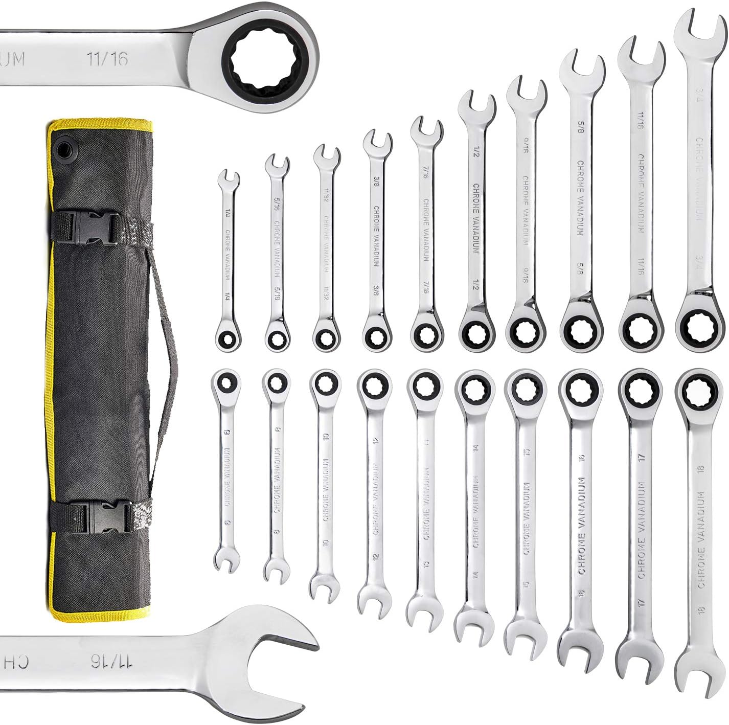 20-Piece SAE & Metric Ratcheting Wrench Set with Canvas Bag E8611