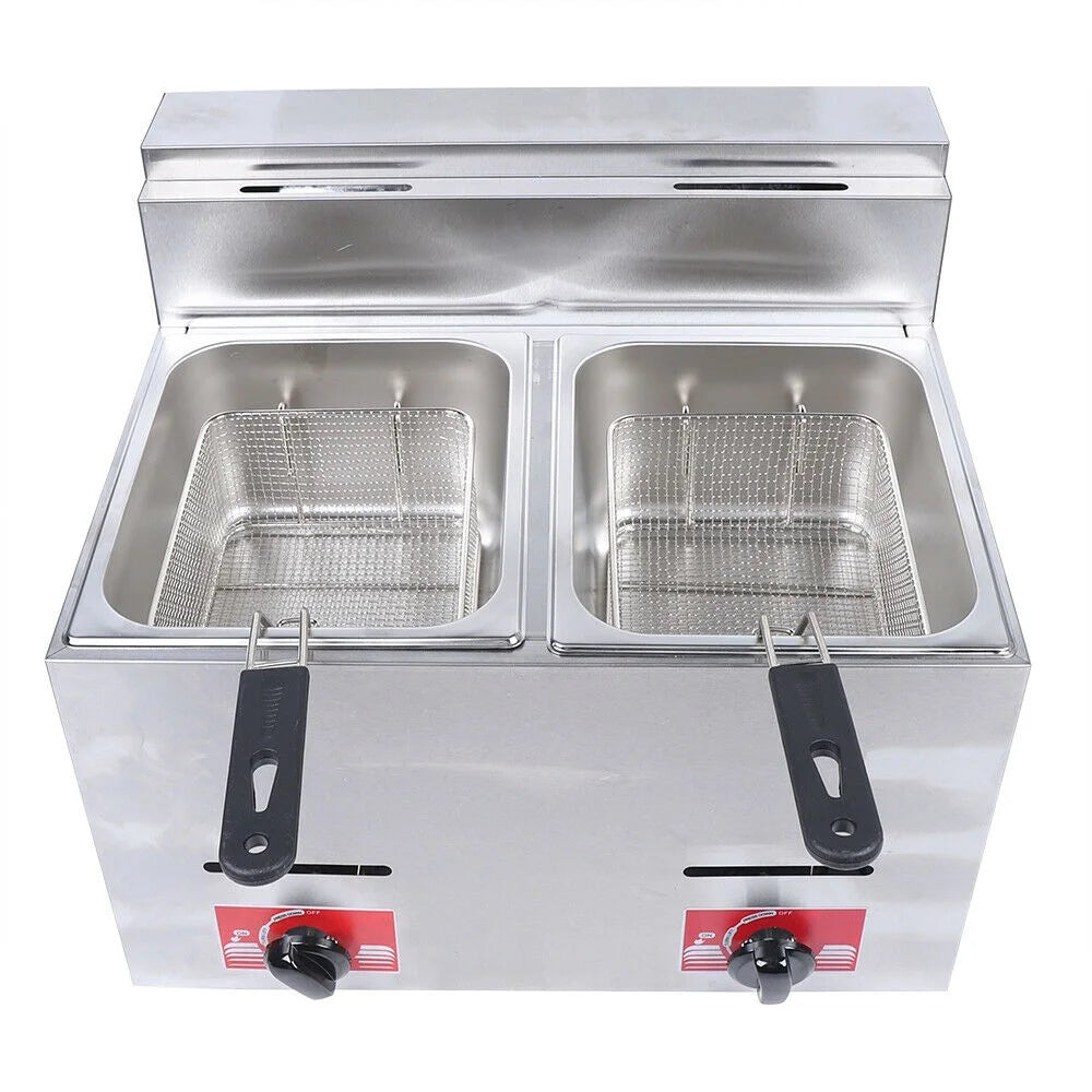 12.7QT Stainless Steel Deep Fryer with Frying Baskets and Lid J3460
