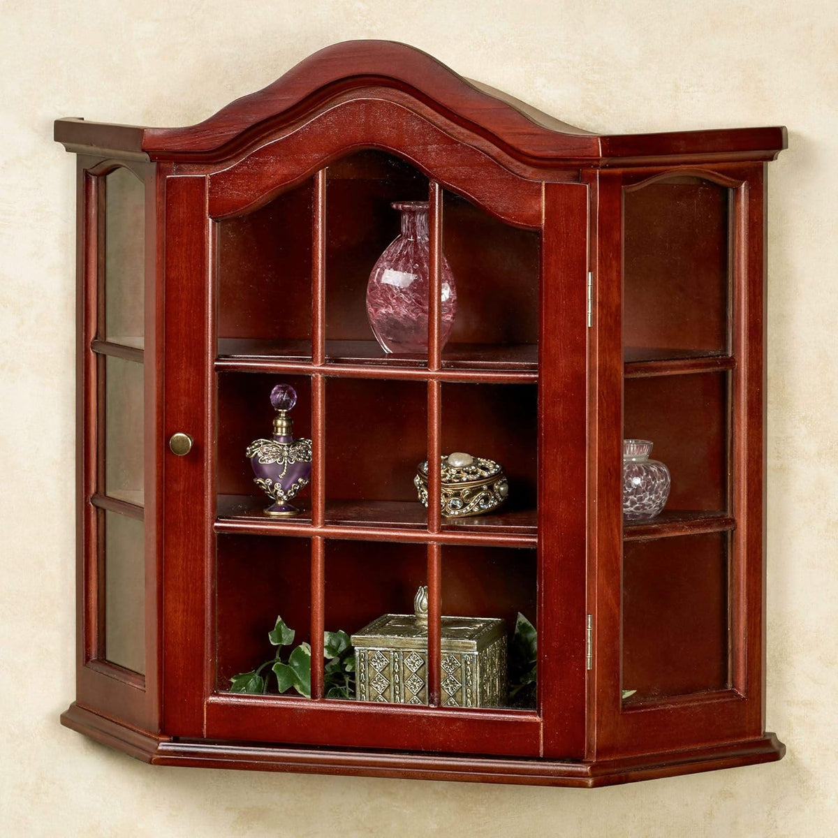 Wooden Wall Curio Cabinet Cherry One Size 21 Inches High W9732