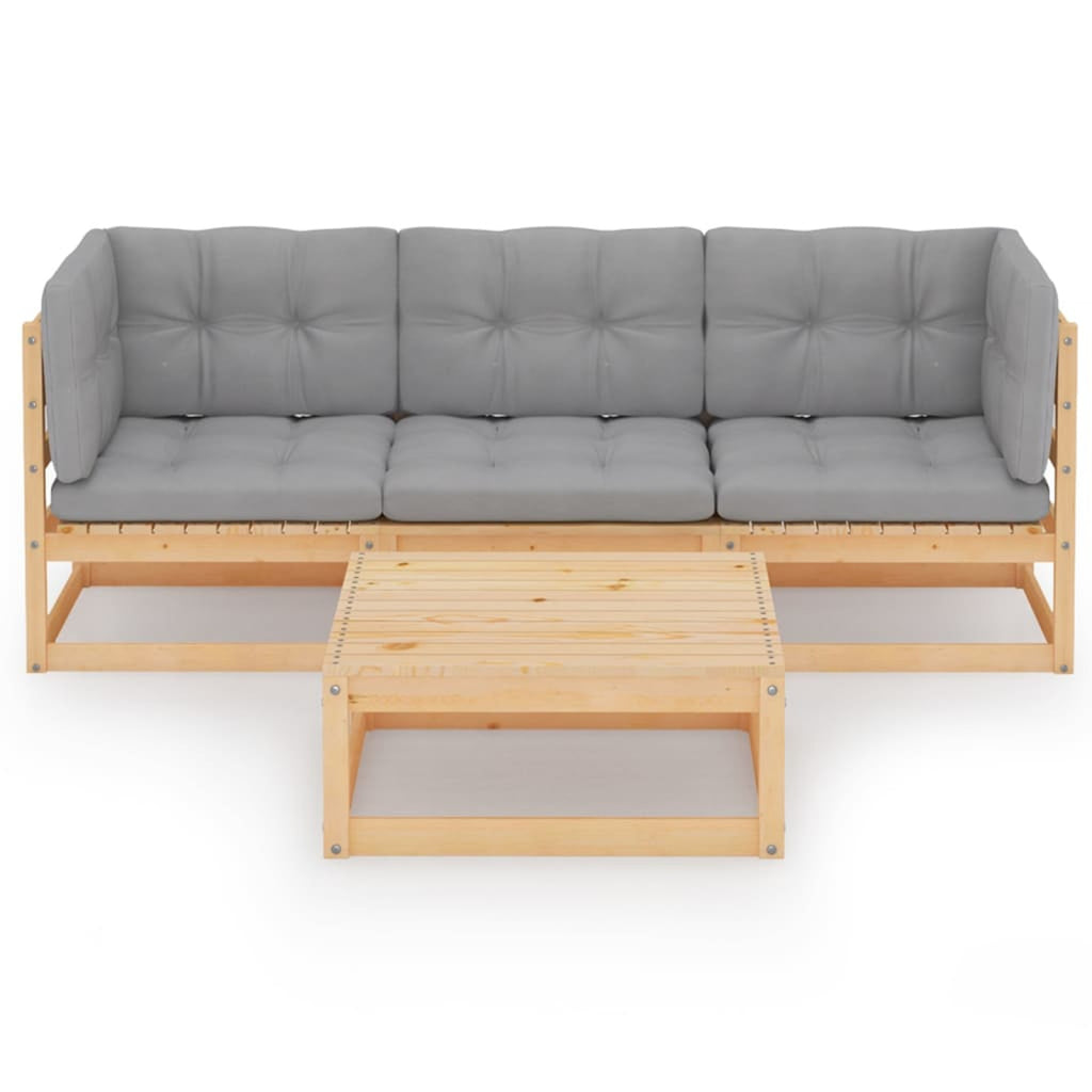 4 Piece Patio Lounge Set with Gray Cushion Pinewood Sectional Outdoor Furniture Set V679482