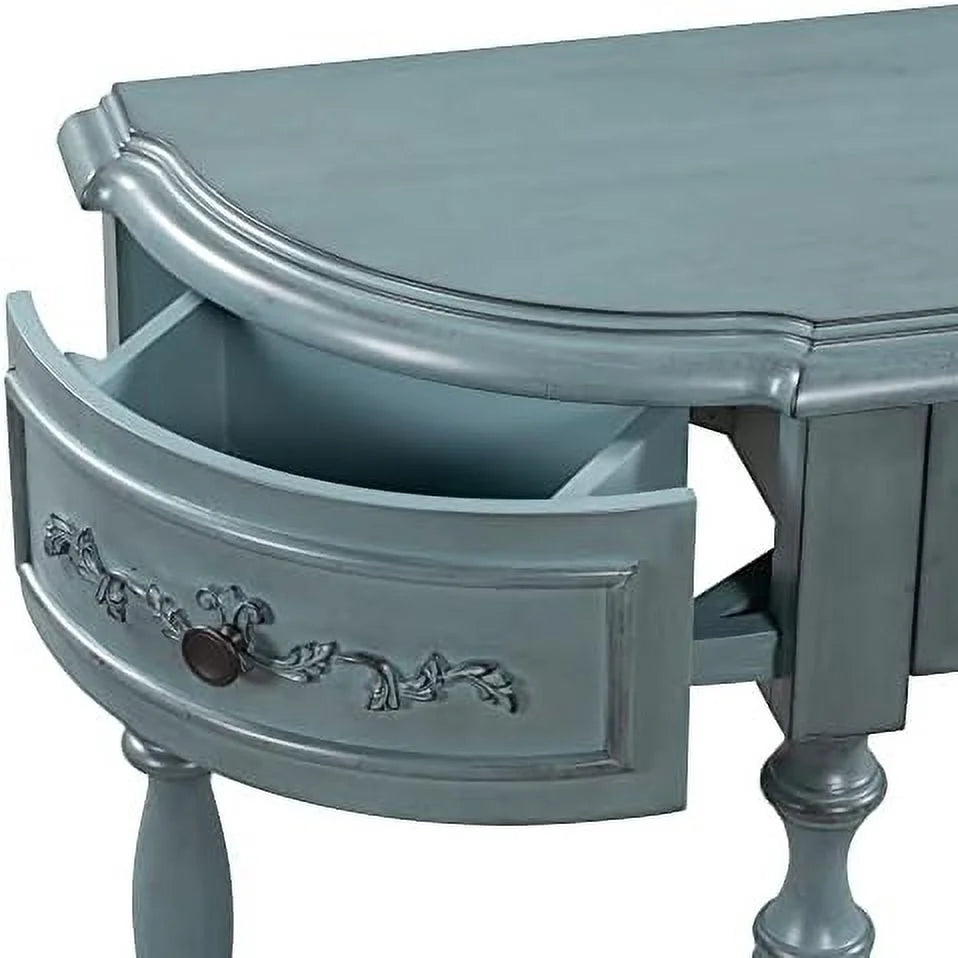 Curved Console Table with 4 Drawers Solid Wood Frame Black J8805