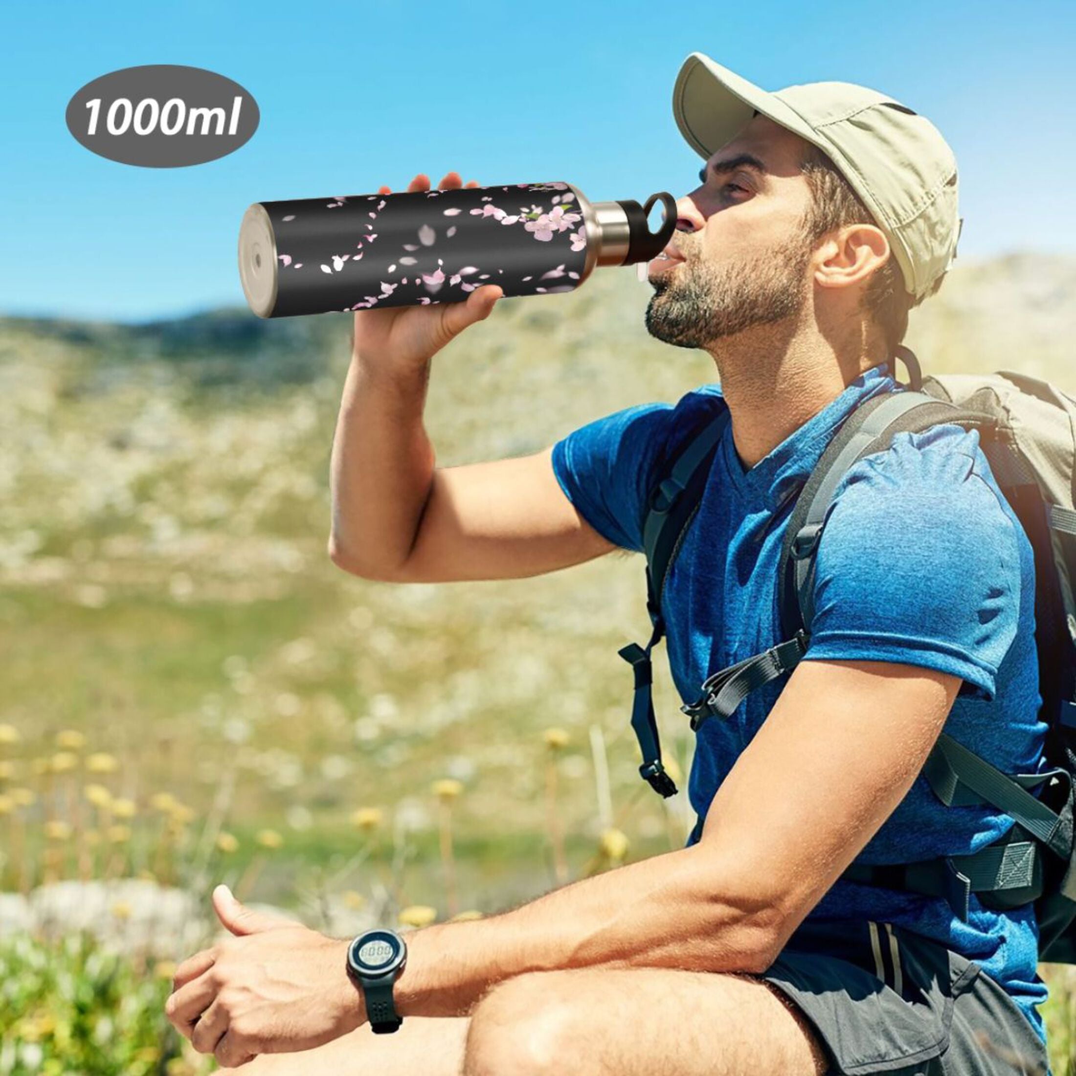 Cherry Blossom Stainless Steel Insulated Water Bottle with Straw Lid R498390