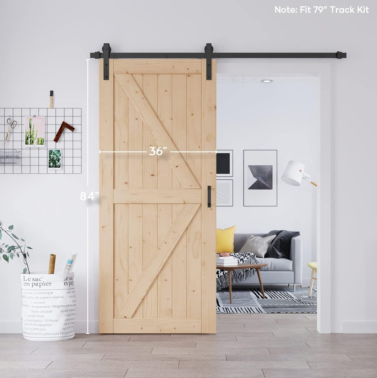 Solid Natural Spruce Sliding Barn Door V574