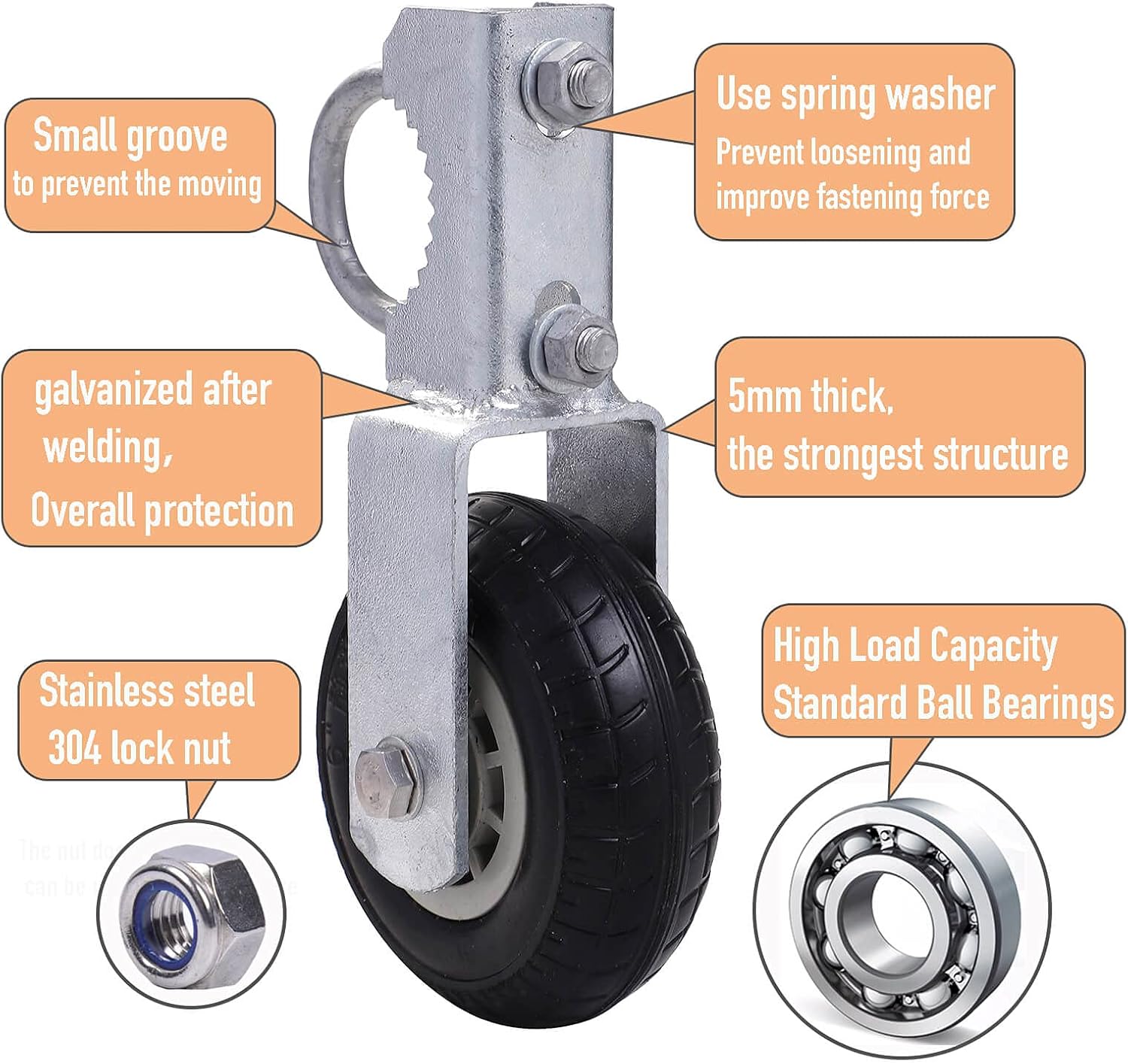 6 Hot Galvanized Heavy Duty Gate Wheels for Metal Tube Swing Gate R653