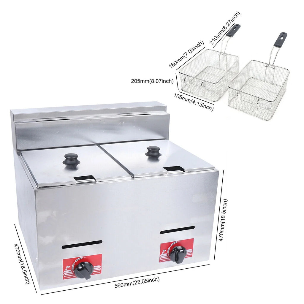 12.7QT Stainless Steel Deep Fryer with Frying Baskets and Lid J3460