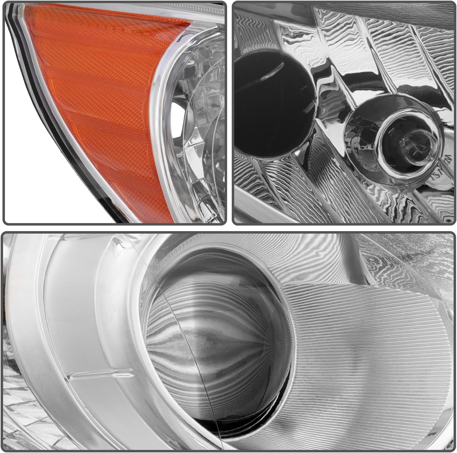 Headlight Assembly Chrome Housing Amber Reflector Clear Lens I501