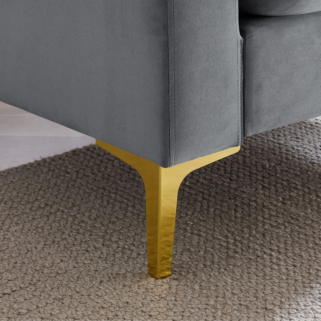 Grey Velvet Loveseat Sofa with Gold Metal Legs R28765