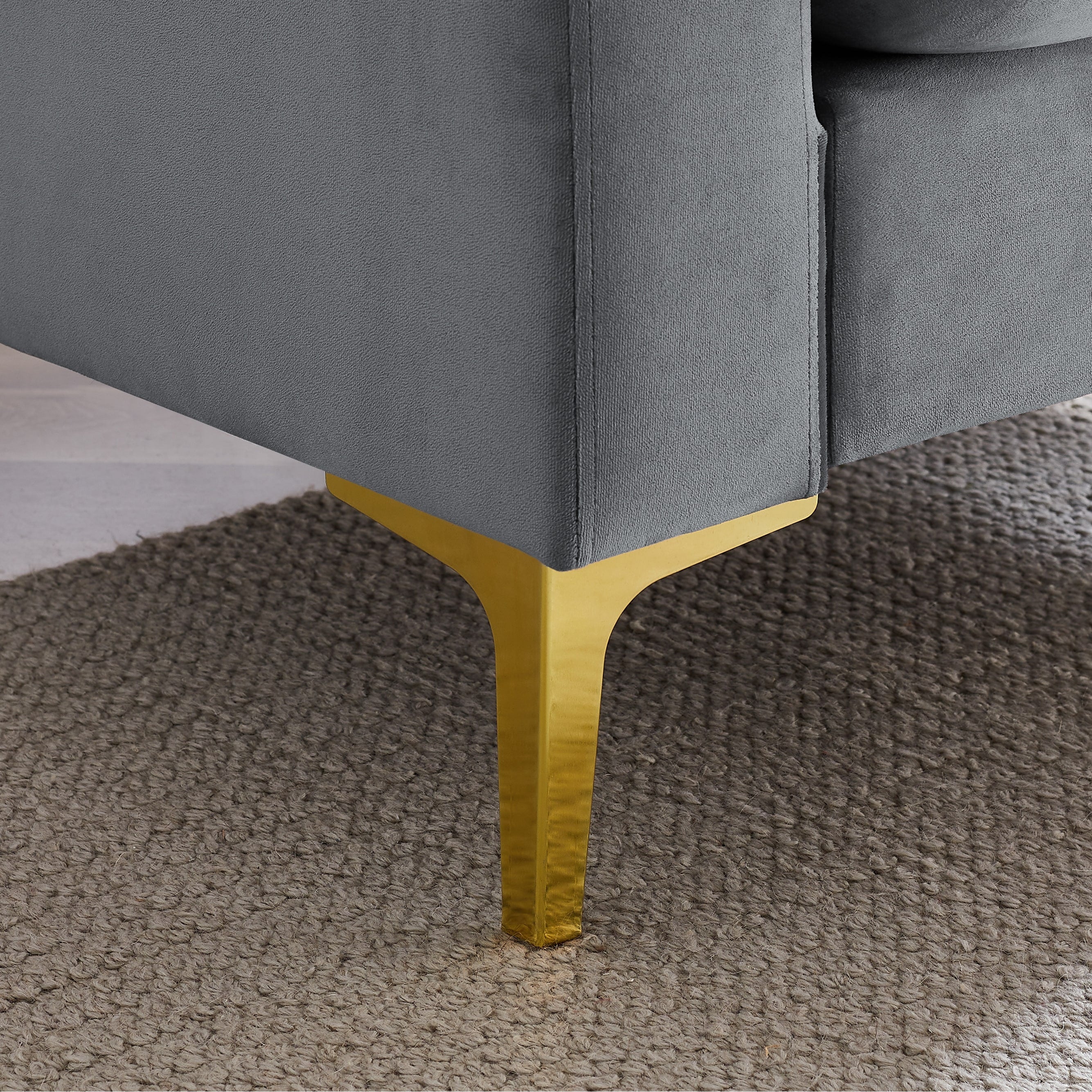 Grey Velvet Loveseat Sofa with Gold Metal Legs R28765