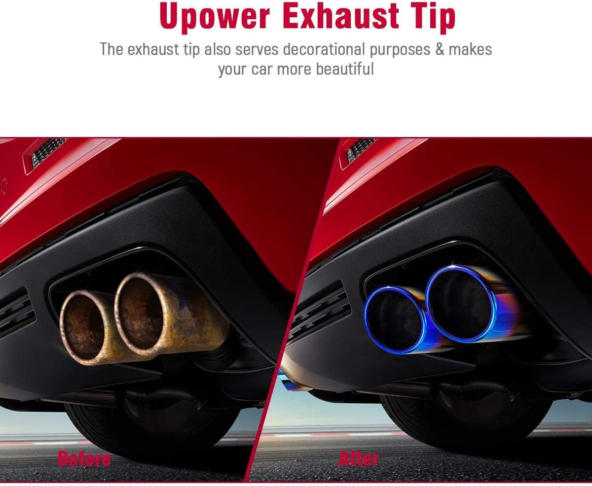 Dual Exhaust Tips 2.25 inch inlet 3 inch outlet 9.2" Long Blue 304 Polished Stainless Steel Weld on Exhaust Tailpipe Tips Pack of 2 A556