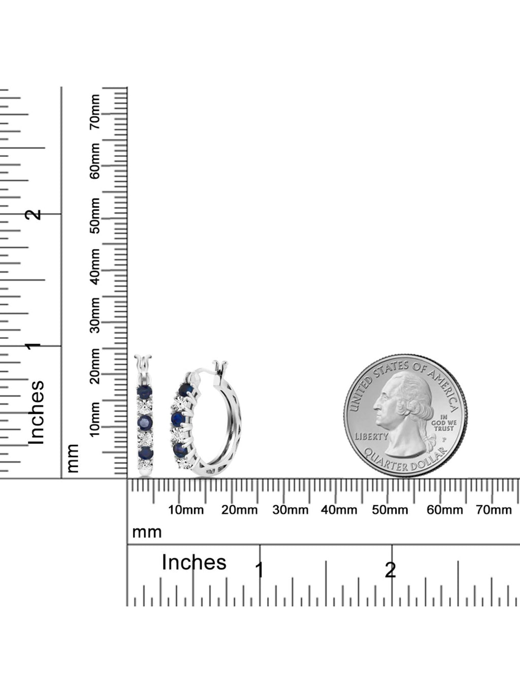 925 Sterling Silver Blue Sapphire Hoop Earrings Y7543