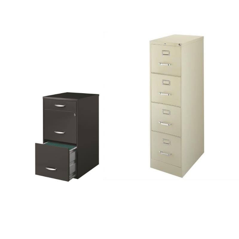 2 Piece 4 Drawer 3 Drawer Filing Cabinet in Putty and Charcoal D5713