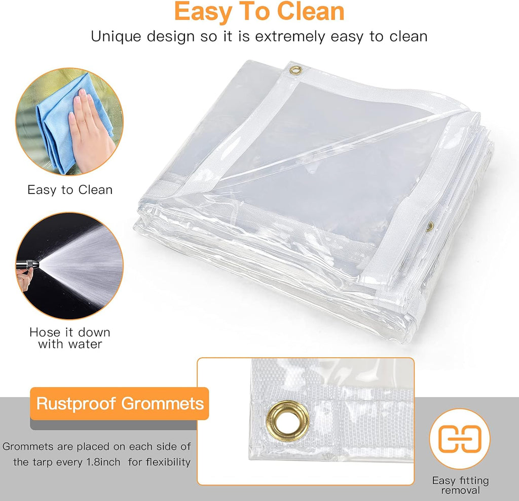 10 x 10FT Waterproof Transparent Vinyl Tarp with Grommets I300