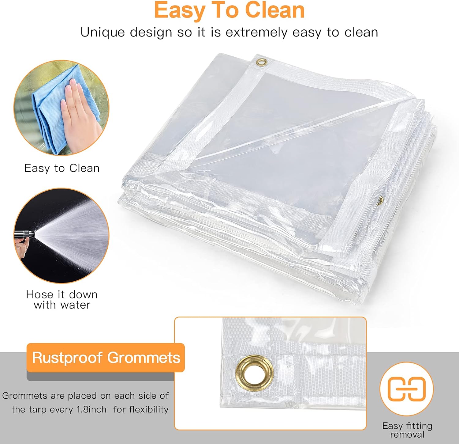 10 x 10FT Waterproof Transparent Vinyl Tarp with Grommets I300