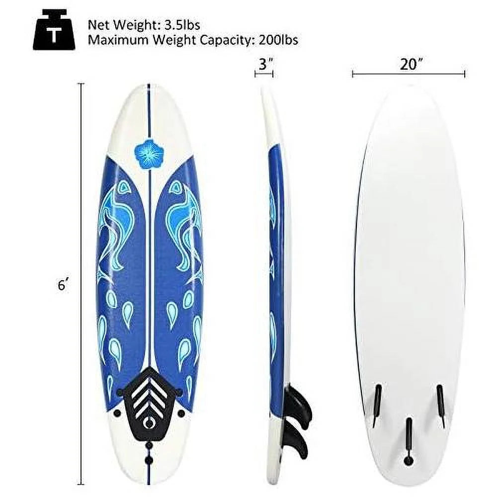 Non-Slip Surfing Board With Removable Fins & Leash O49678