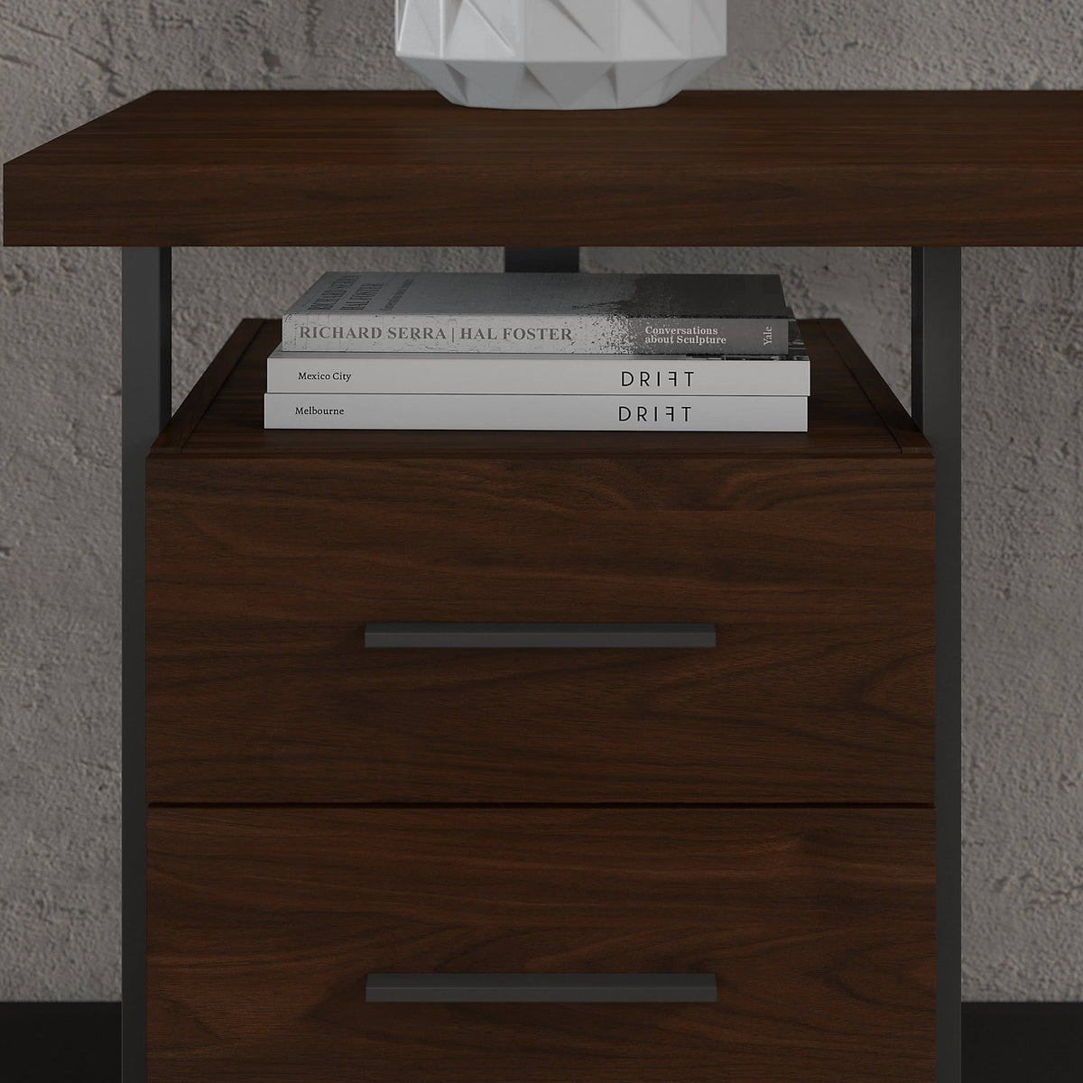 Walnut L-Shaped Desk with Lateral File Cabinet A425240