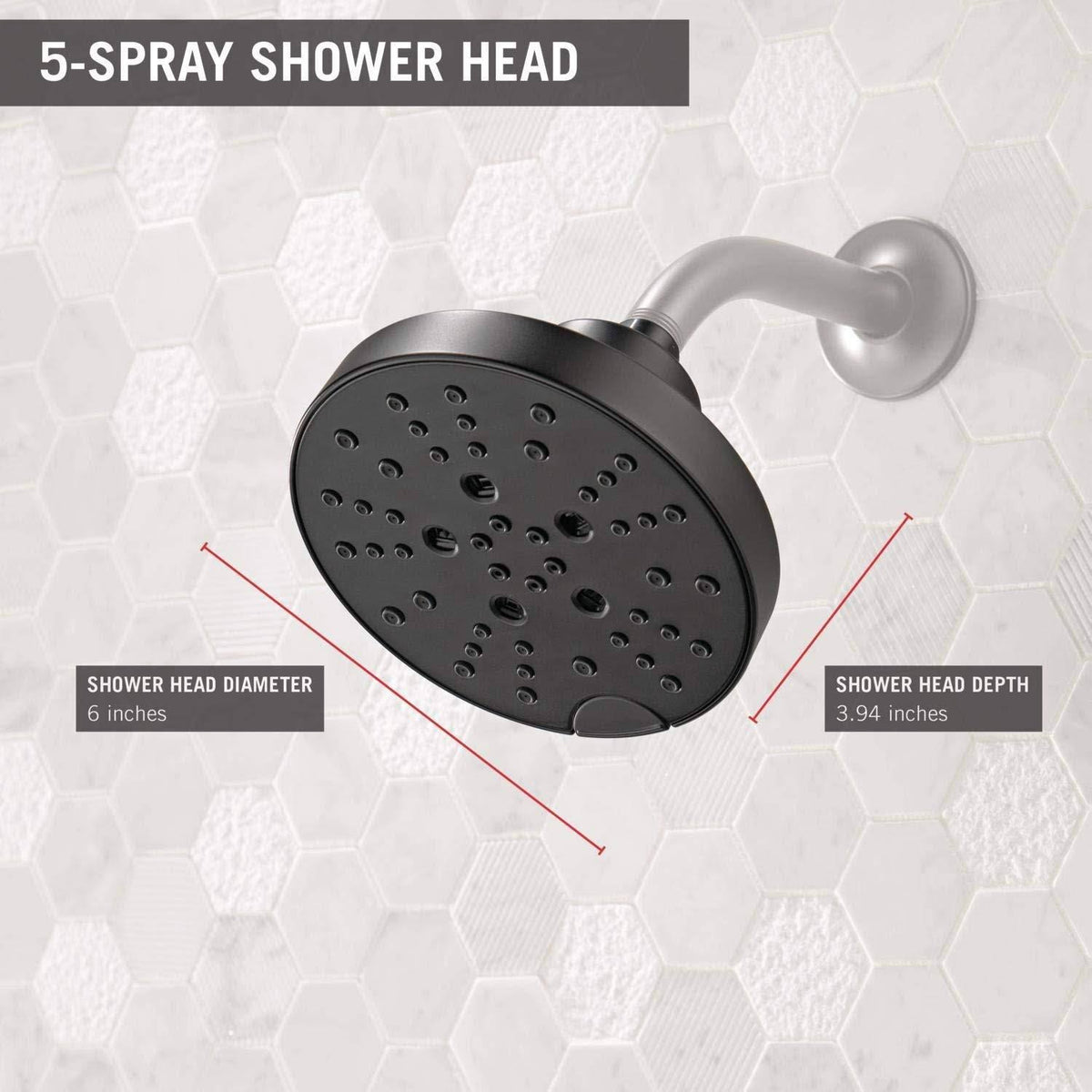 Matte Black 5-Setting Raincan Shower Head Z98273