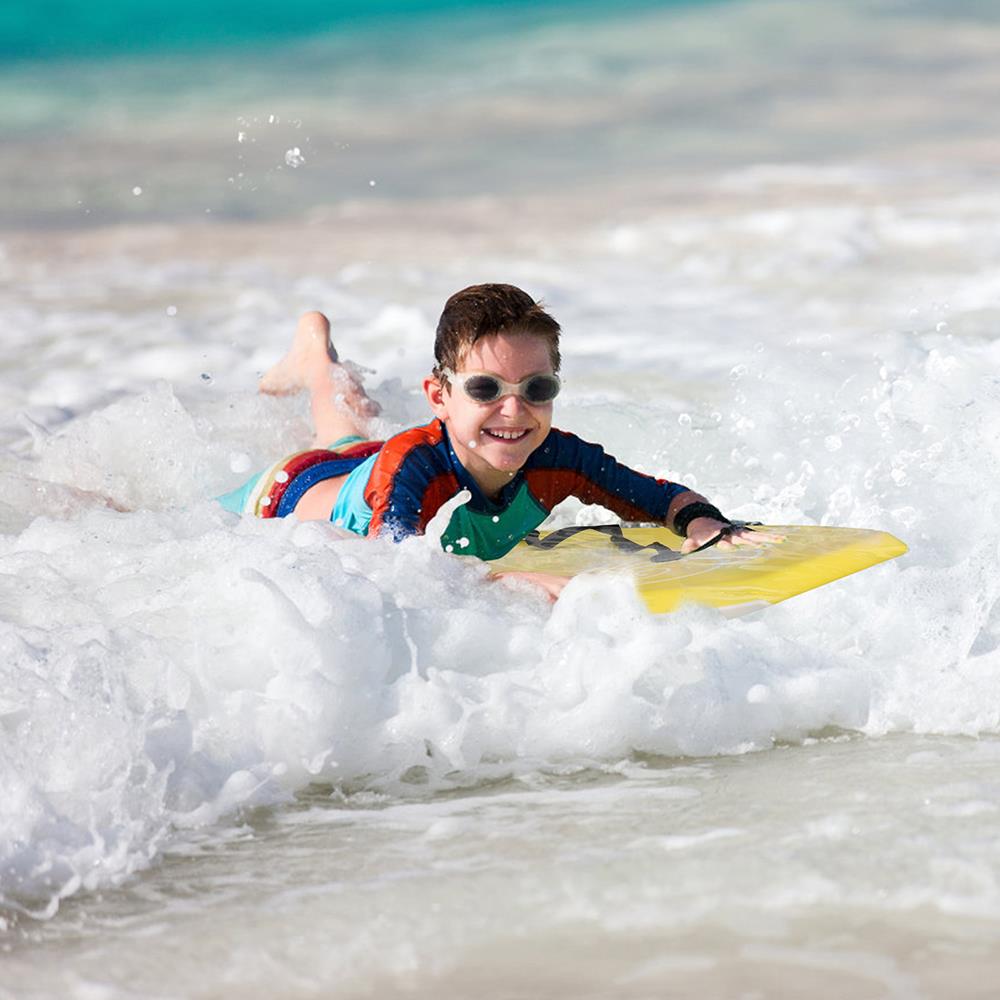 Yellow Lightweight Bodyboard with EPS Core and Wrist Leash H195