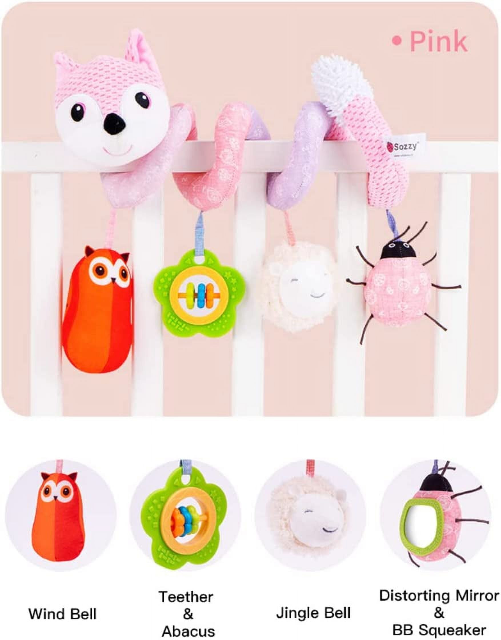 Pink Plush Activity Hanging Spiral Pram Crib Toys with Music Box C19859