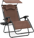 Oversized Steel Mesh Zero Gravity Reclining Lounge Patio Chair with Folding Canopy Shade and Cup Holder W39918