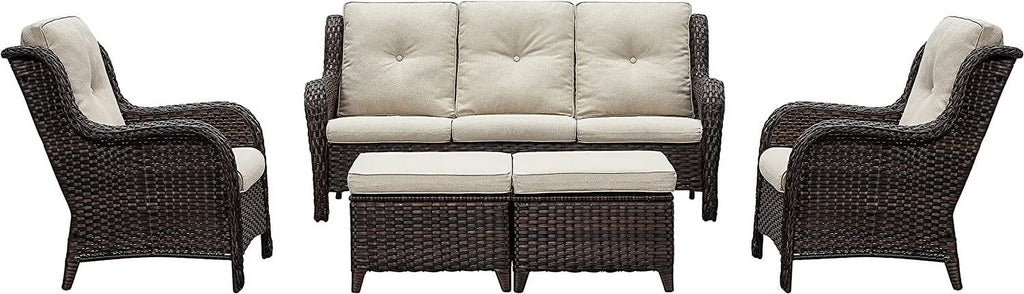 5 PC Brown/Beige Rattan Wicker Sectional Sofa Set F1280