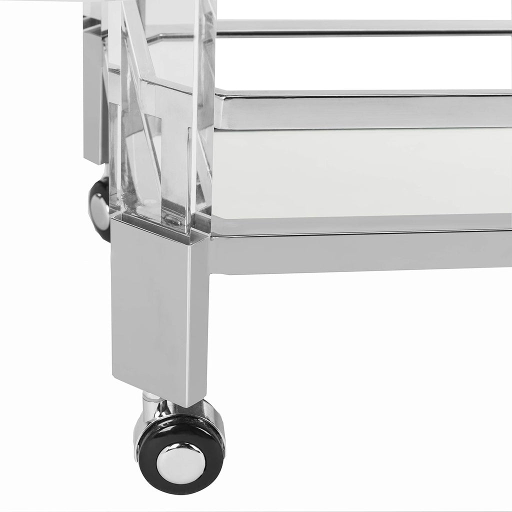 Clear Silver Glass Bar Cart V41870