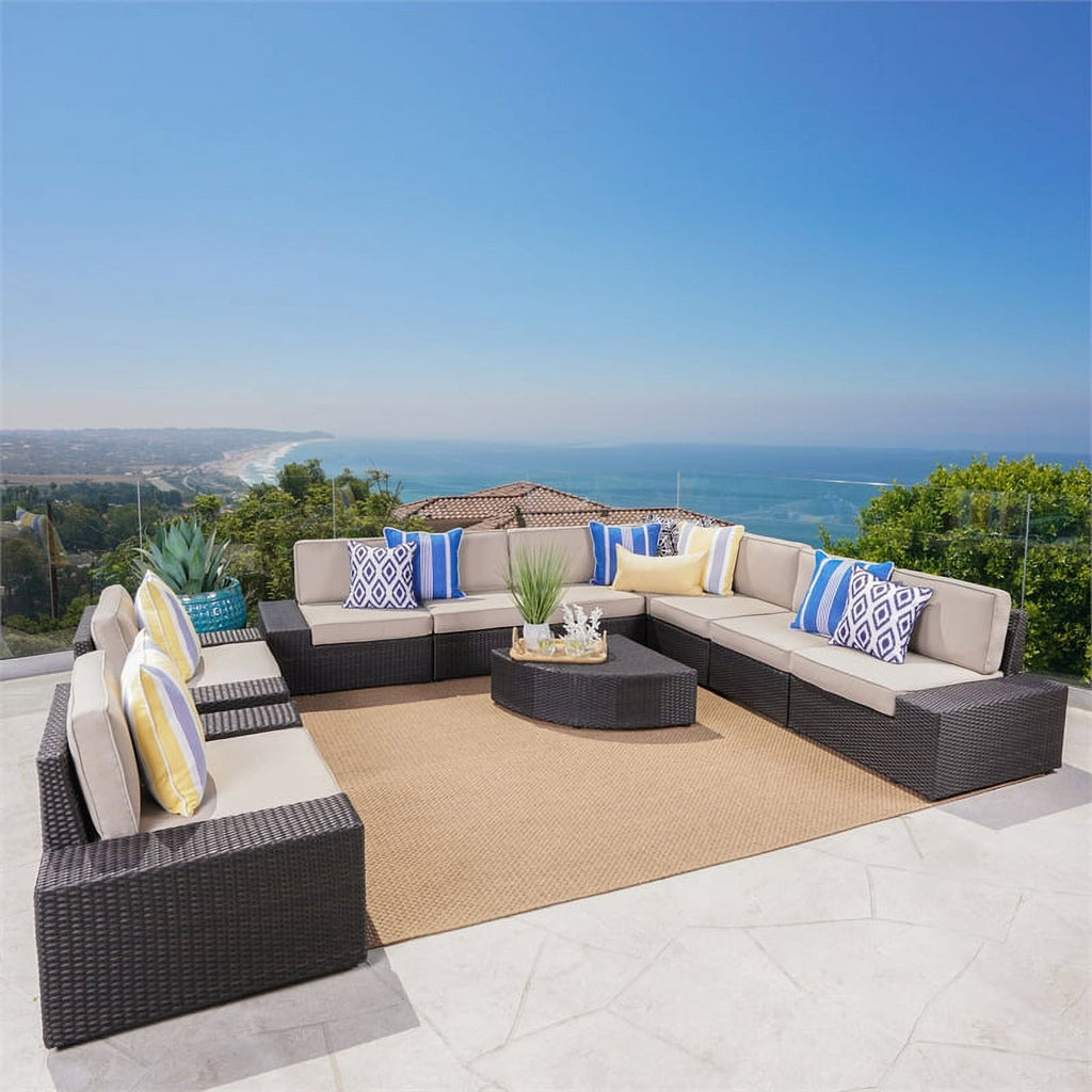Outdoor 9 Seater Sectional Sofa and Club Chair Chat Set L566