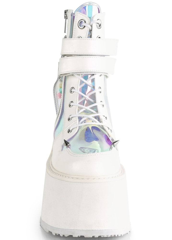 White Vegan Leather-Clear Hologram PVC Boots K80540