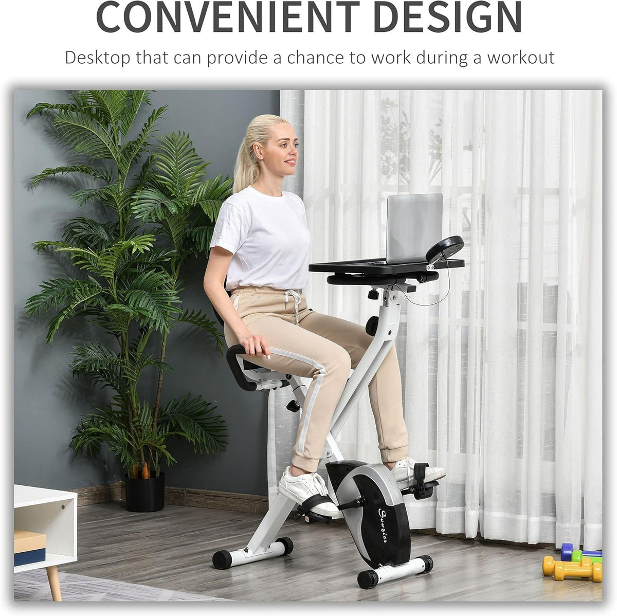 White Stationary Exercise Bike with Adjustable Desktop Q139