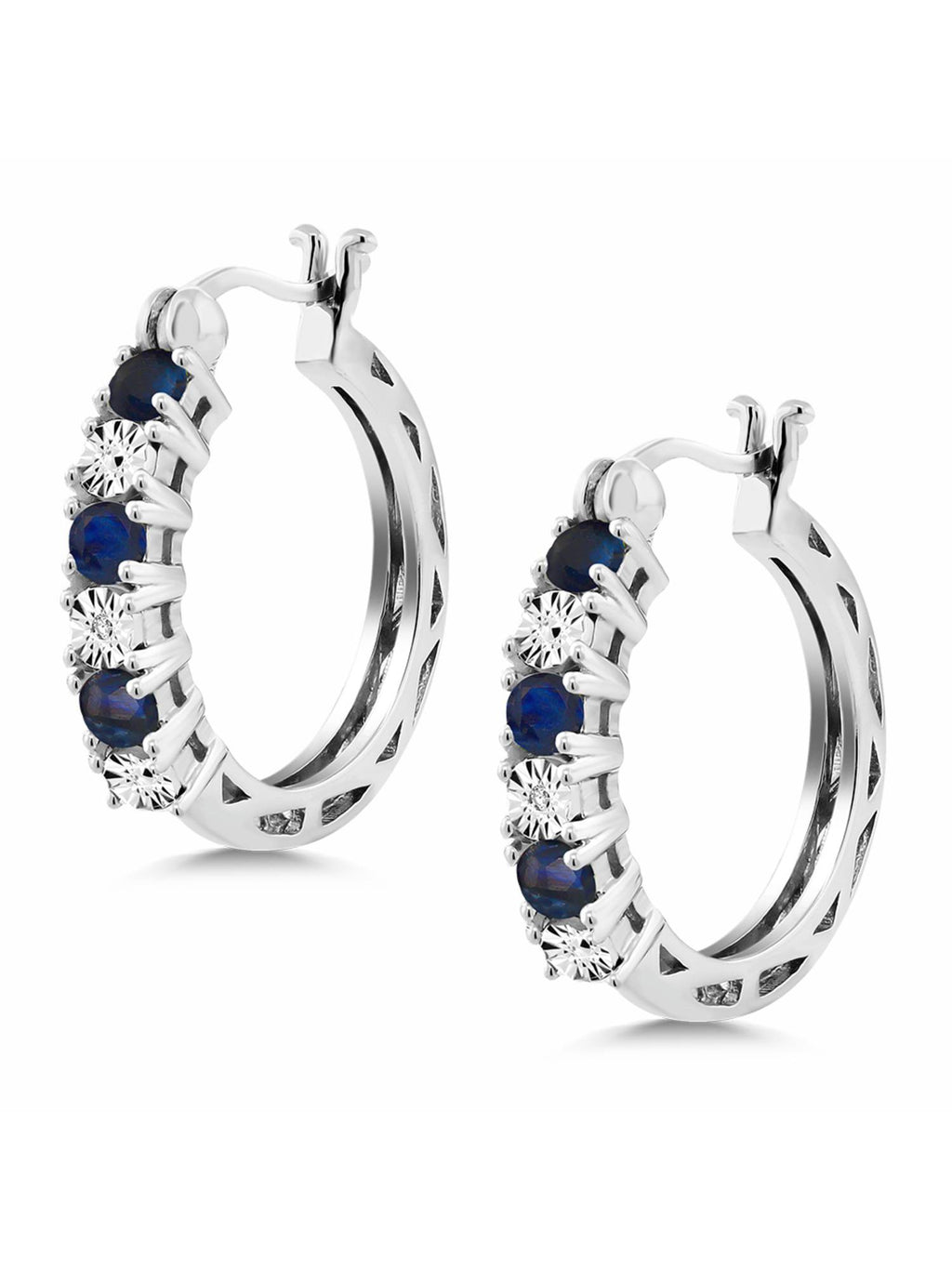 925 Sterling Silver Blue Sapphire Hoop Earrings Y7543