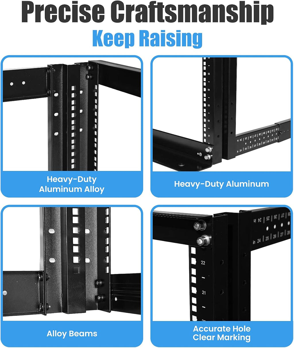 22U 4 Post Open Rack Frame Rack Enclosure 19 Inch Adjustable Depth Aluminum M227