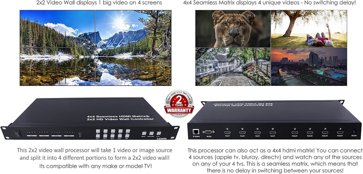 2x2 Video Wall 4x4 HDMI Matrix Switcher Processor 1080P O4262