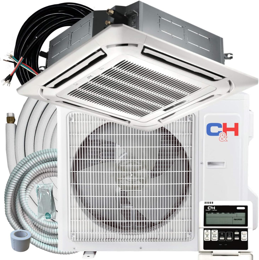 9,000 BTU Ceiling Cassette Ductless Mini Split AC/Heating System with Heat Pump Wall Thermostat and Installation Kit I653697
