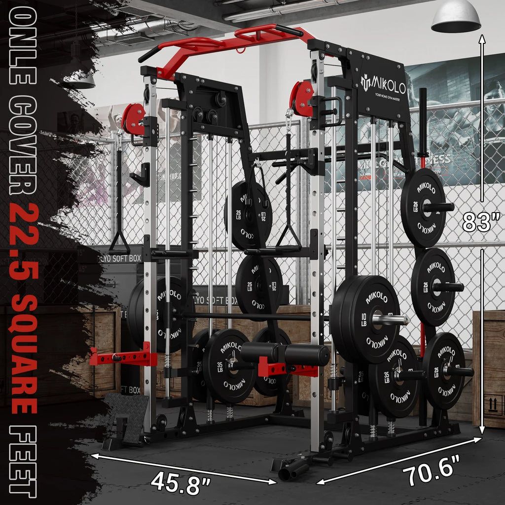 Smith Machine Power Rack Cage with Weight Bench and Cable Crossover System G901