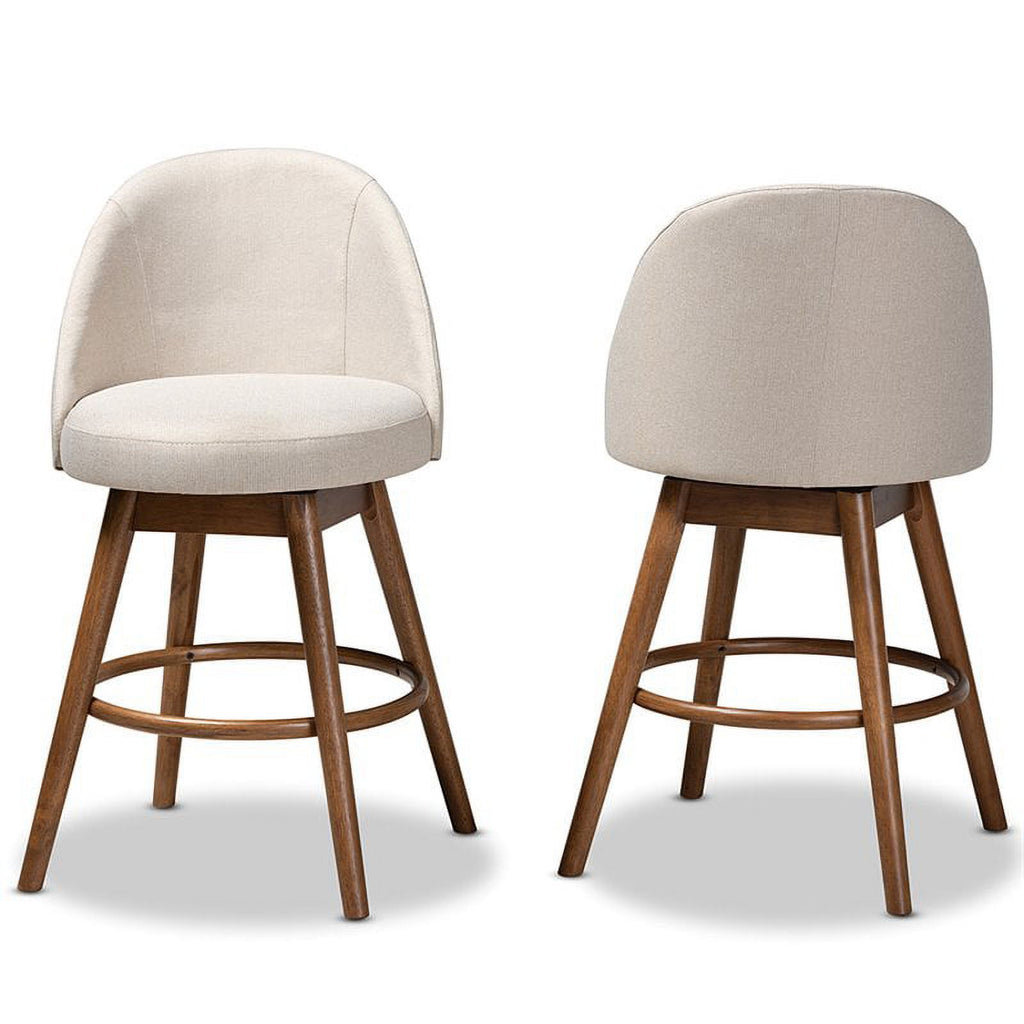 Mid Century Upholstered Swivel Counter Stool in Walnut (Set of 2) R814
