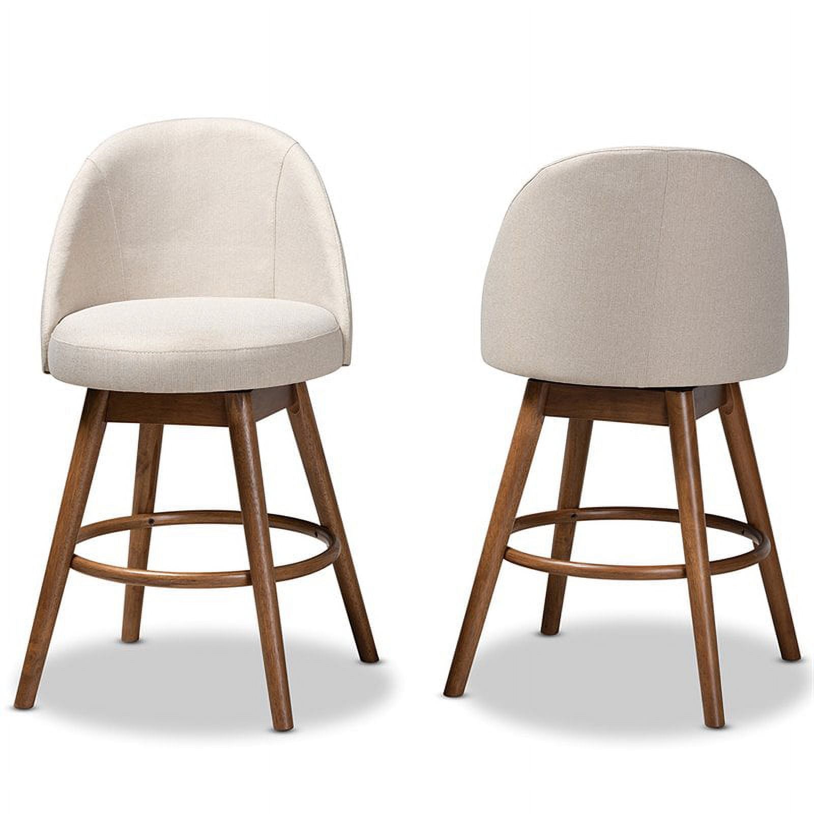 Mid Century Upholstered Swivel Counter Stool in Walnut (Set of 2) R814