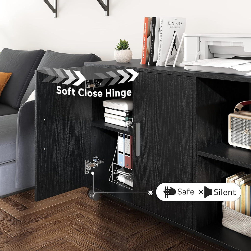 Black Wood Filing Cabinet with Adjustable Shelves on Lockable Wheels U394417