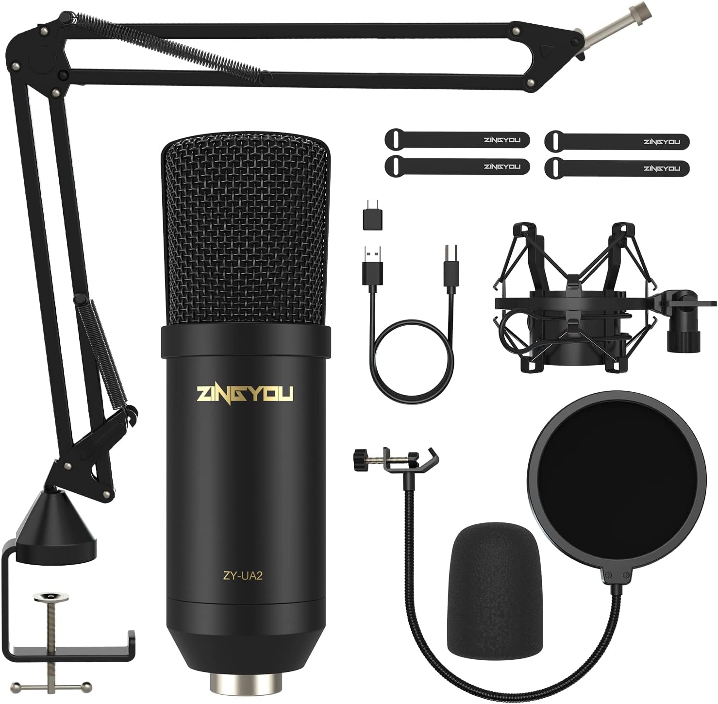USB Condenser Microphone Kit with Boom Arm, Black, Pack of 2 Q35203