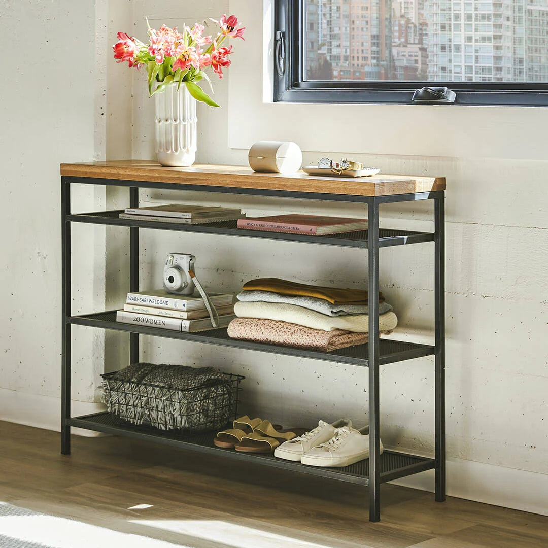 Rustic Oak Metal Console Cart F19765